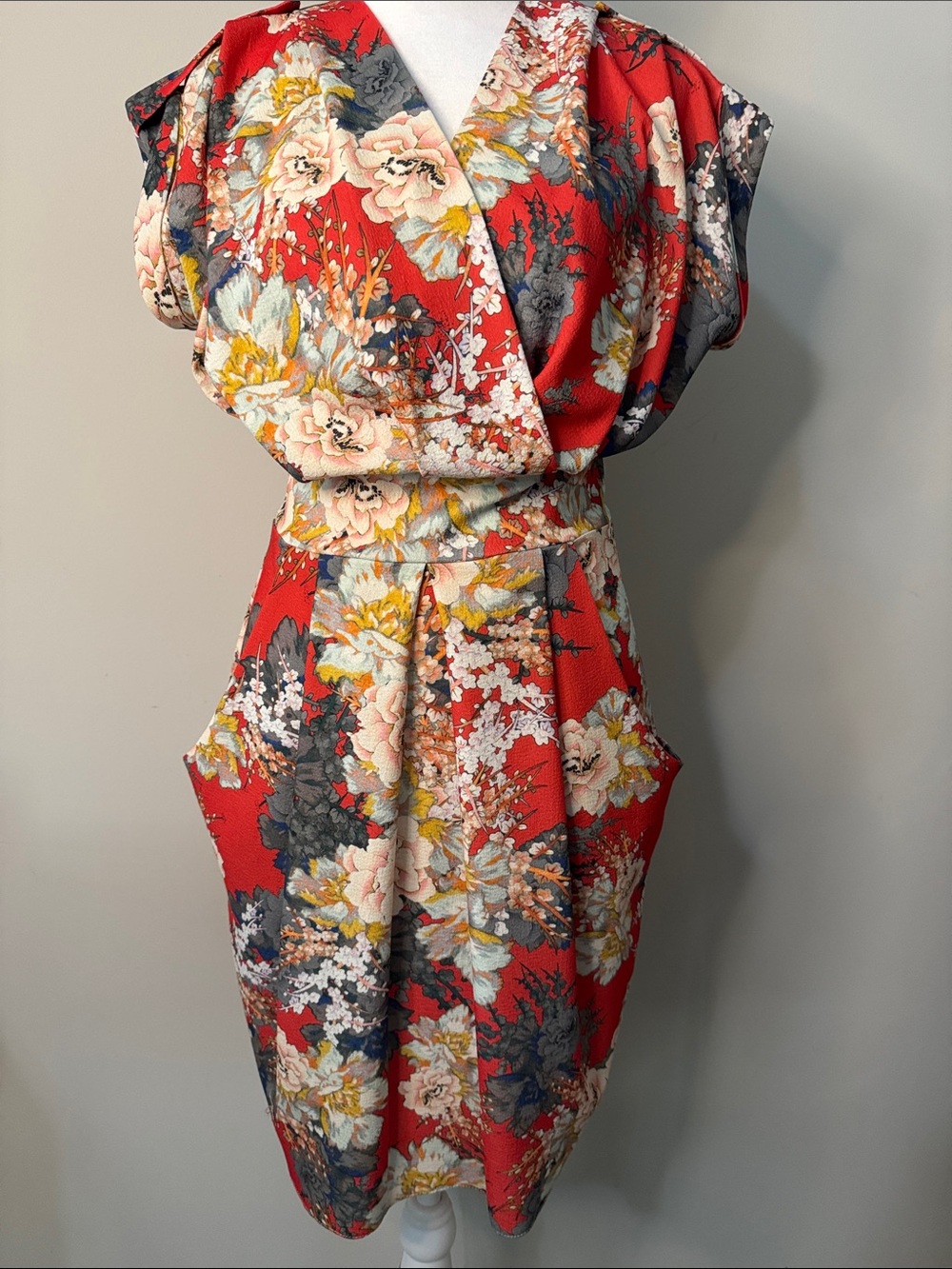 Closet Red Floral Wrap-Style Midi Dress
